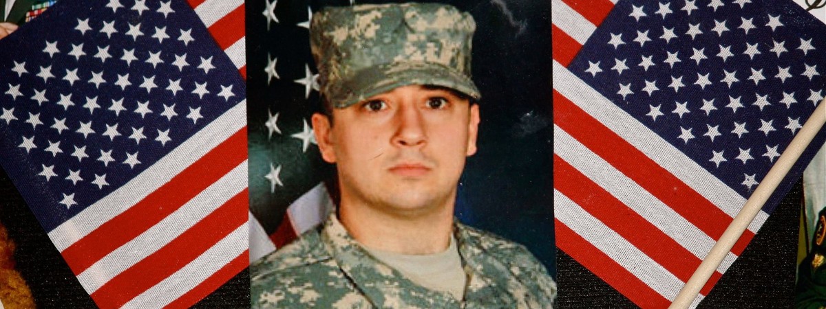 image of Ben Osborn surrounded by flags