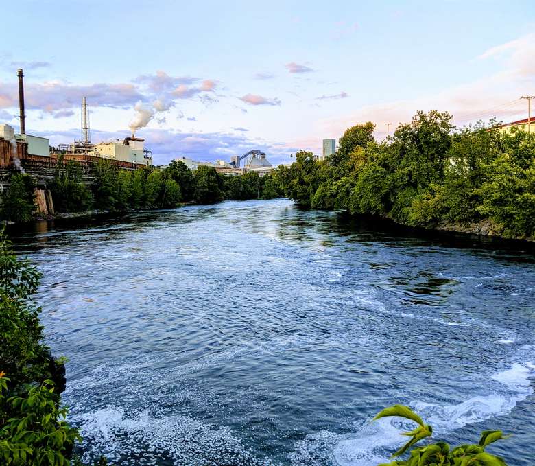 view of factory and water