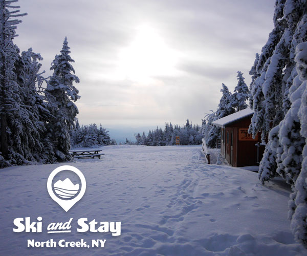 snowy area and warming hut at a ski resort