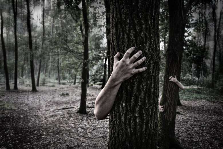 creepy hands behind trees