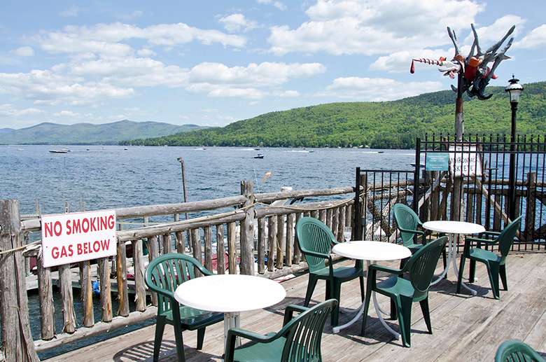 Boathouse deck with tables