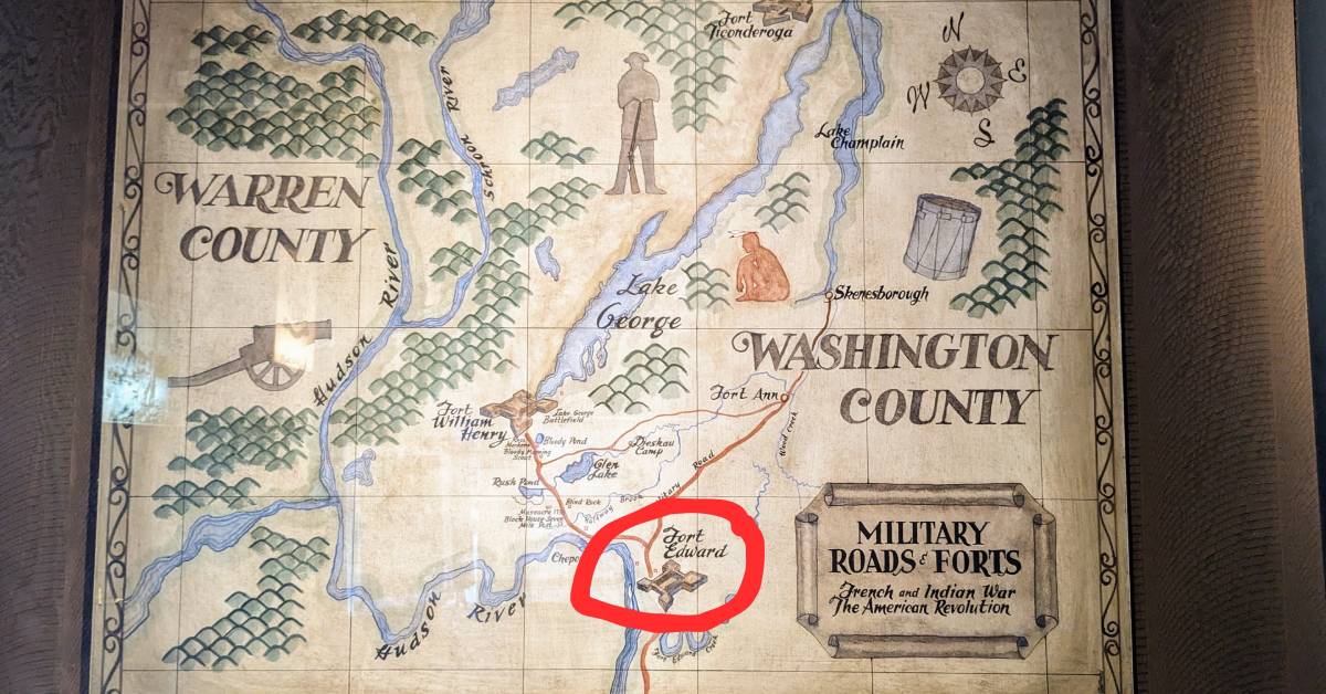 map of warren and washington counties with fort edward circled