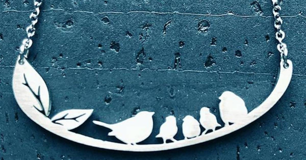 necklace with birds on a branch