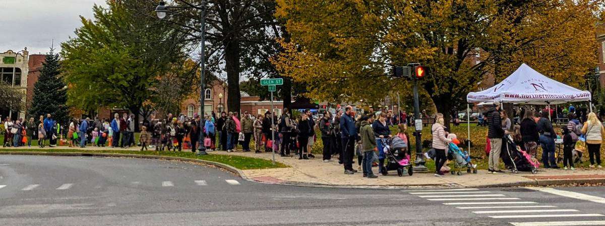 people lined up at boo 2 you for candy