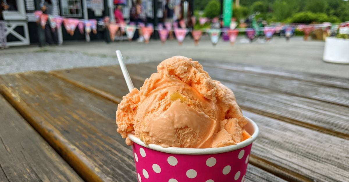 orange pineapple ice cream in a dish at sprinkles in queensbury