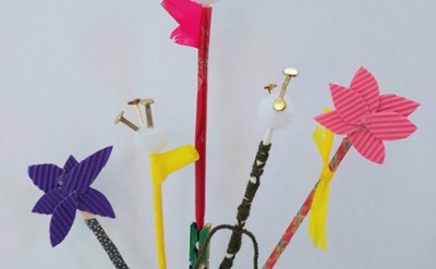 An arrangement of fake flowers