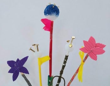 An arrangement of fake flowers