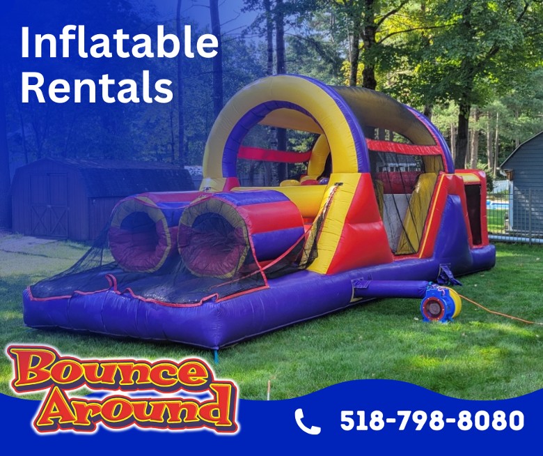 Inflatable obstacle course rental set up outdoors