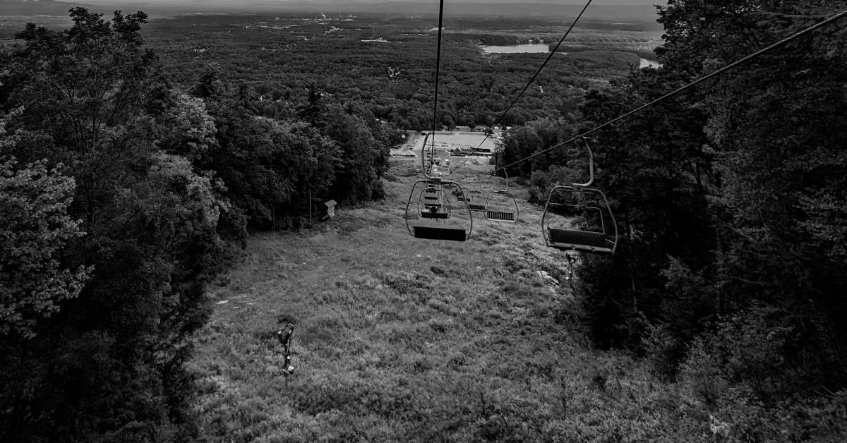 black and white image of west mountain chair lift