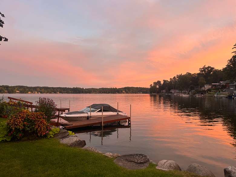 Sunset at night on the lake