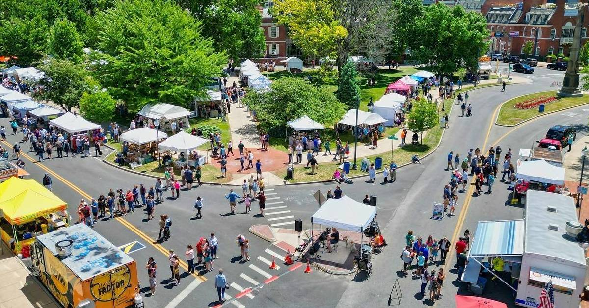 aerial view of street festival