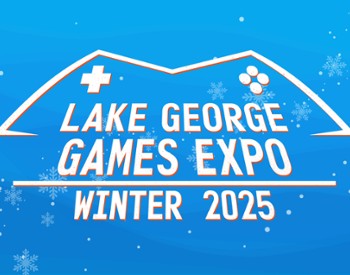 The Lake George Games Expo logo on a blue background.