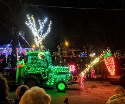tractor with holiday lights on it