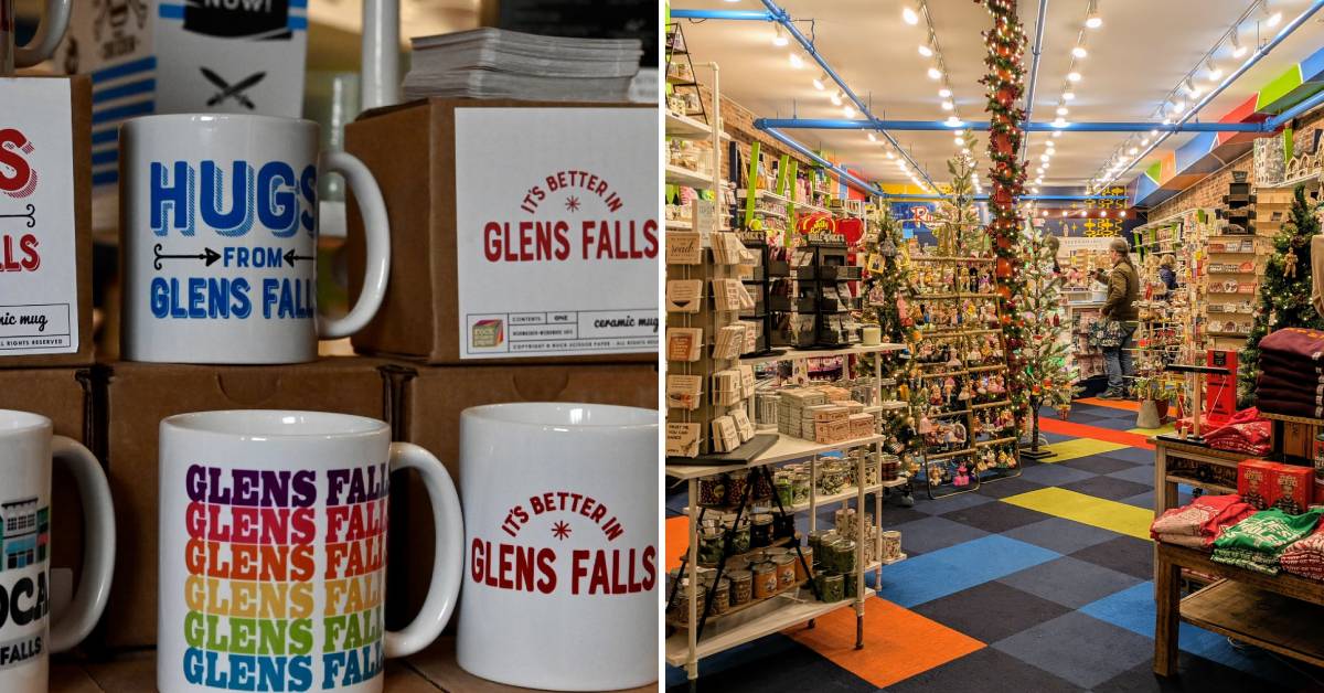 interior of rude betty, with glens falls mugs