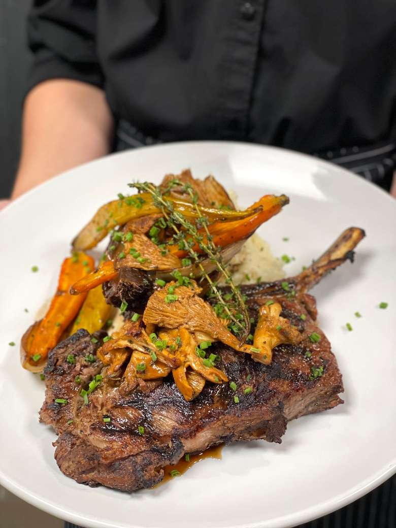 Bone in ribeye with carrots