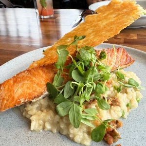 salmon and risotto dish