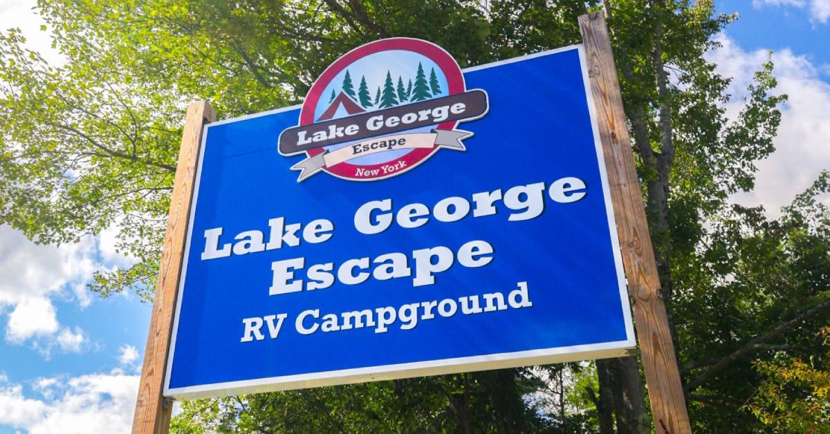 lake george escape rv campground sign