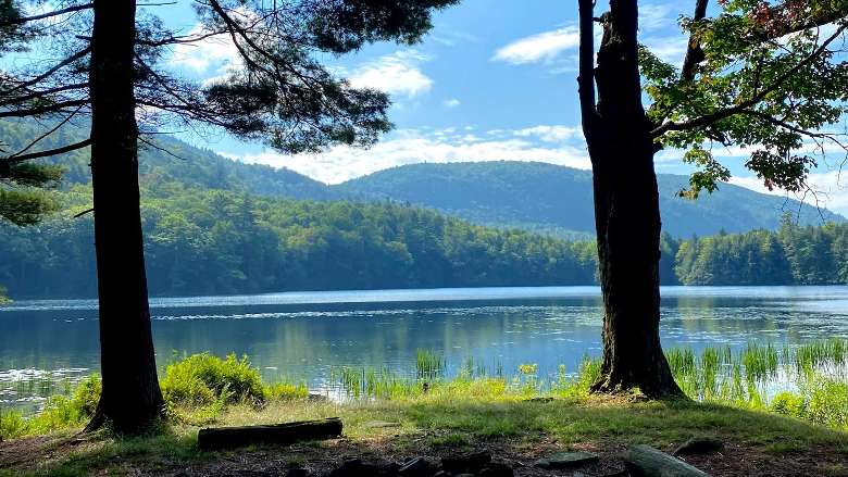 scenic lake surrounded by trees