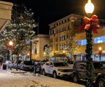 downtown glens falls lit up in winter